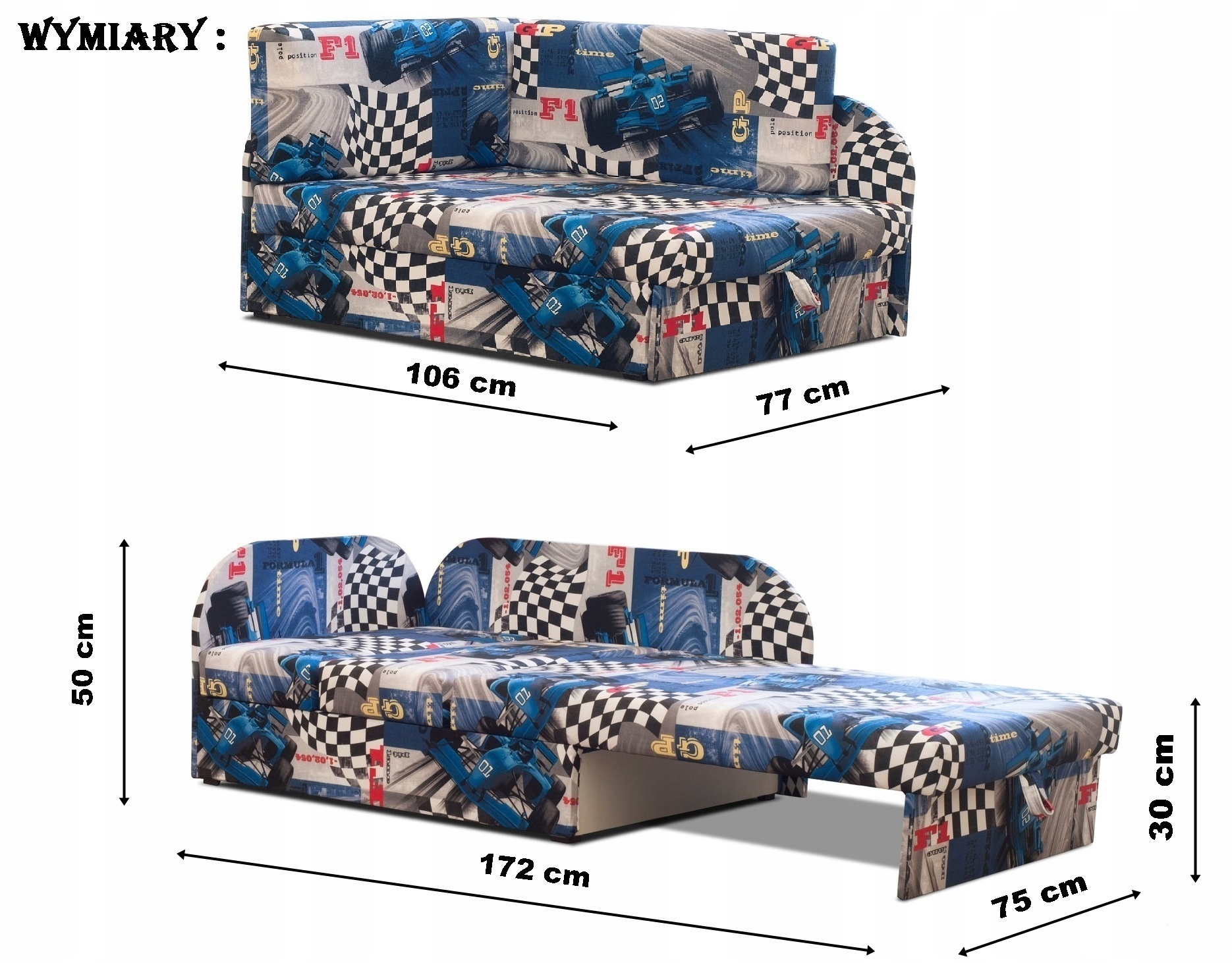 Narożnik dziecięcy, sofka, łóżeczko, kanapa KUBUŚ Szerokość produktu 76 cm