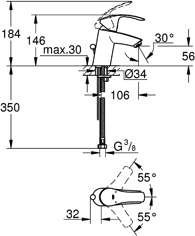 GROHE EUROSMART 32467002 BATERIA UMYWALKOWA Kolor chrom