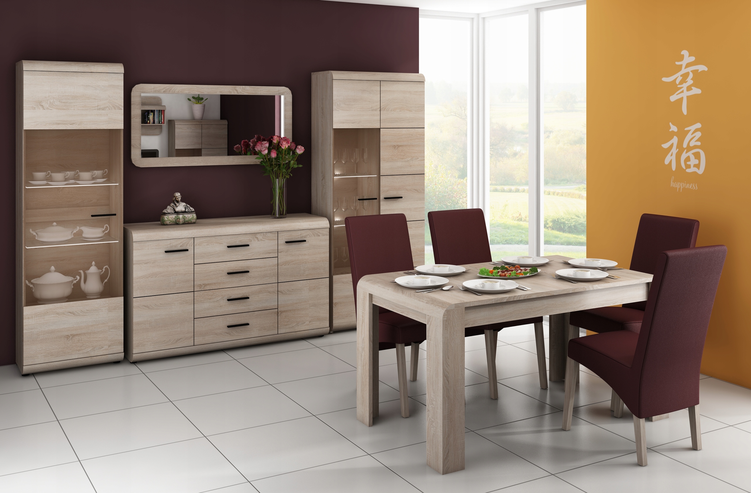 Witryna salon jadalnia sonoma LED półki LINCOLN Kolekcja ML