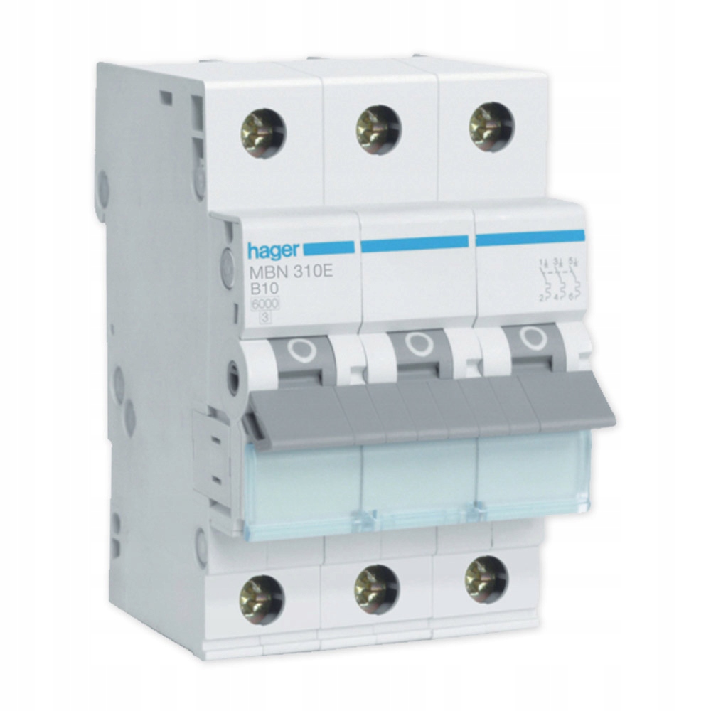 

Hager Wyłącznik nadprądowy 3P B10A 6kA Ac MBN310E