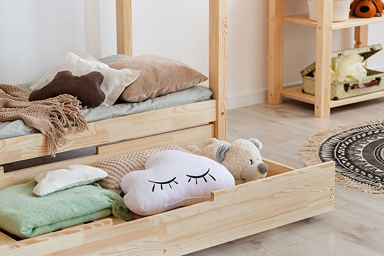 ŁÓŻKO DOMEK DWUOSOBOWE Z SZUFLADĄ DREWNIANE DZIECI Kolekcja Elior