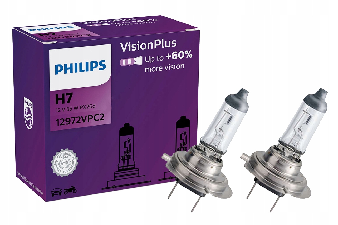 2x PHILIPS VISION PLUS +60% H7 12V 55W PX26D +PLUS 2 x w5w GRATIS