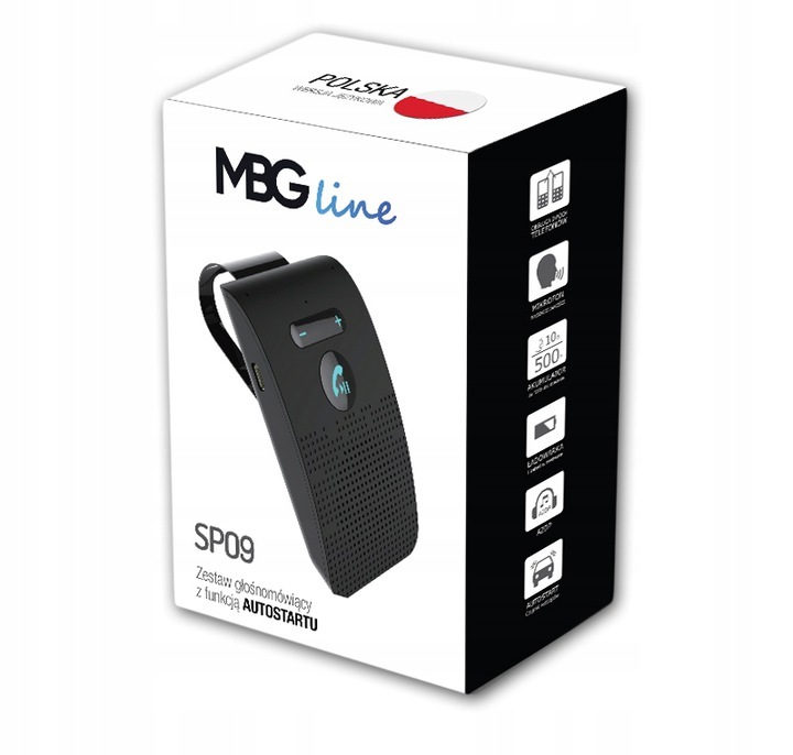 Zestaw głośnomówiący do samochodu bluetooth 5.0 autostart PL MBG line Kod producenta SP09