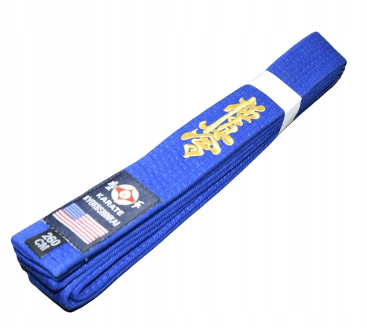 Pas karate kyokushin niebieski 280cm z haftem kanji