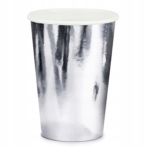 Kubeczki SREBRNE METALICZNE na Urodziny 6szt 270ml