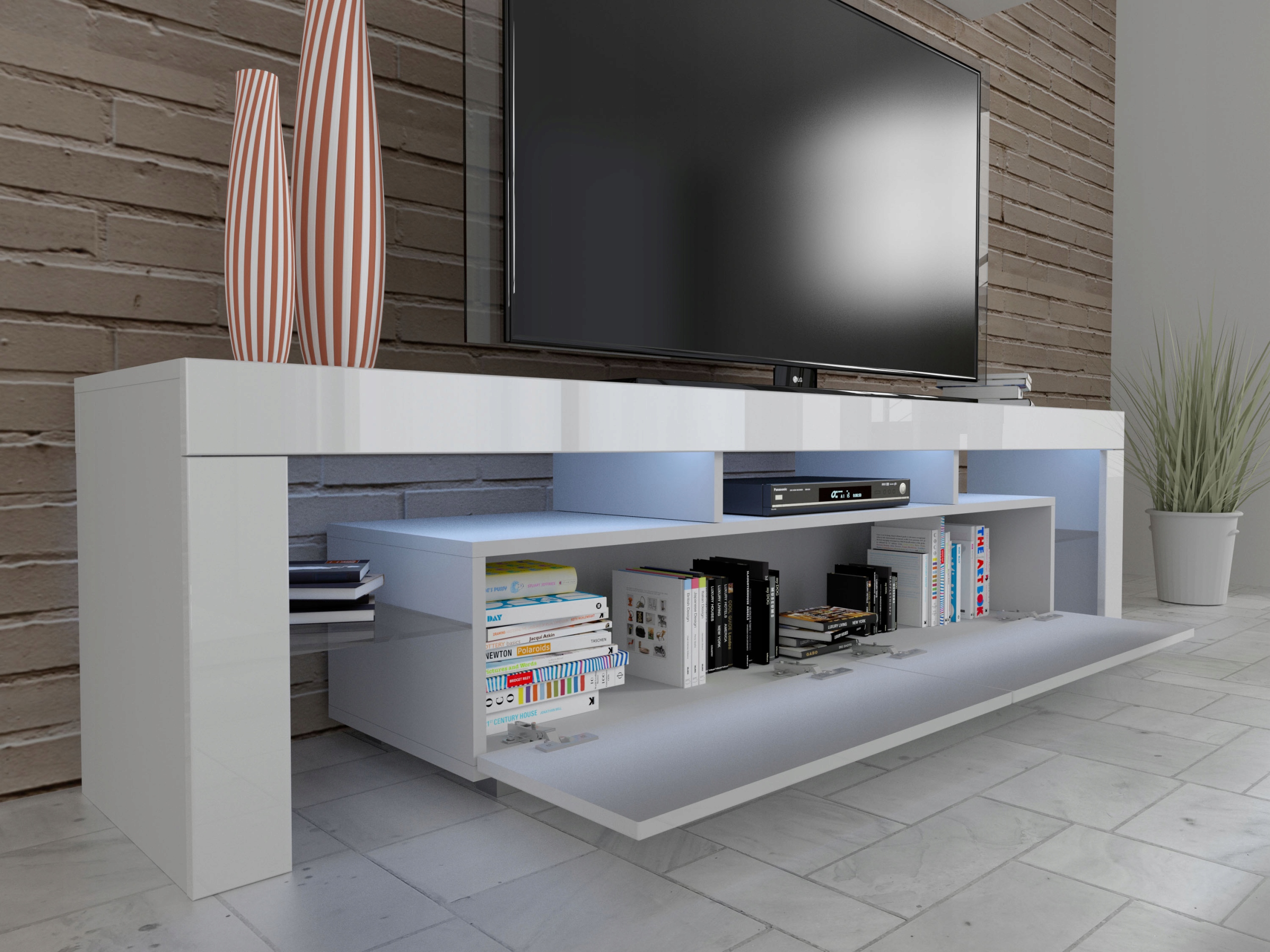 Szafka RTV 190 cm biały / czarny połysk + LED Marka Homlando