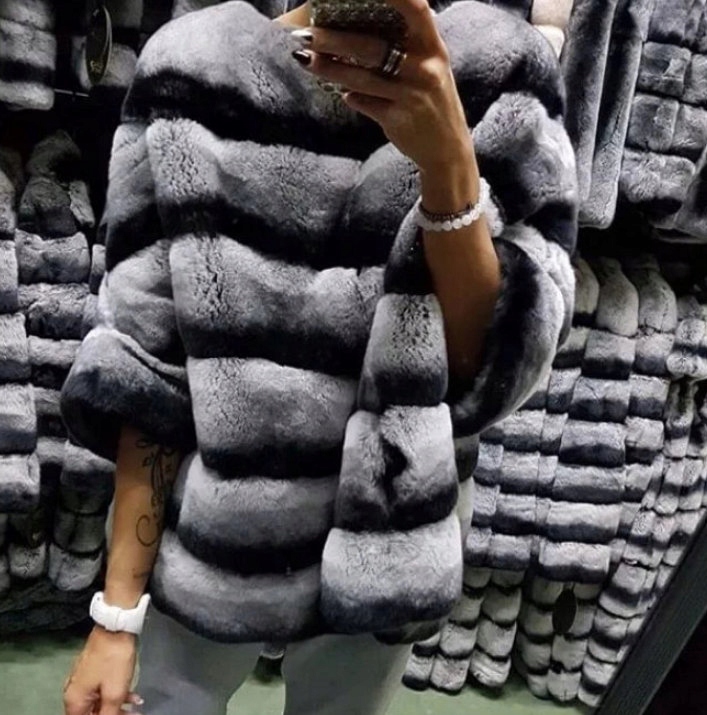 Ponczo Narzutka Futro z Królika REX Oversize 38 M Marka inna