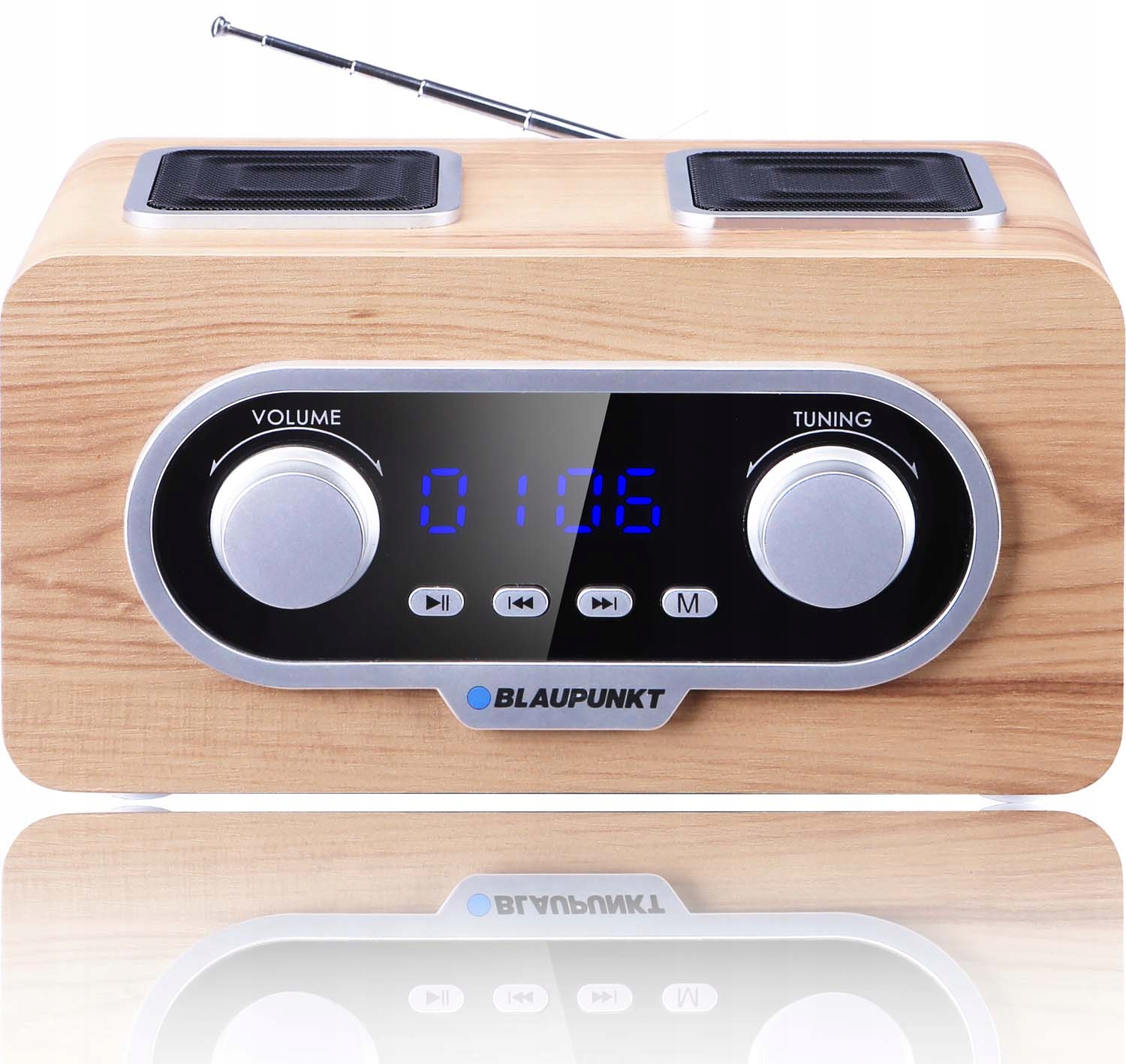 Přenosné Fm rádio Aux MP3 Usb dálkové ovládání Anténa Retro Dřevo Blaupunkt PP5.2CR