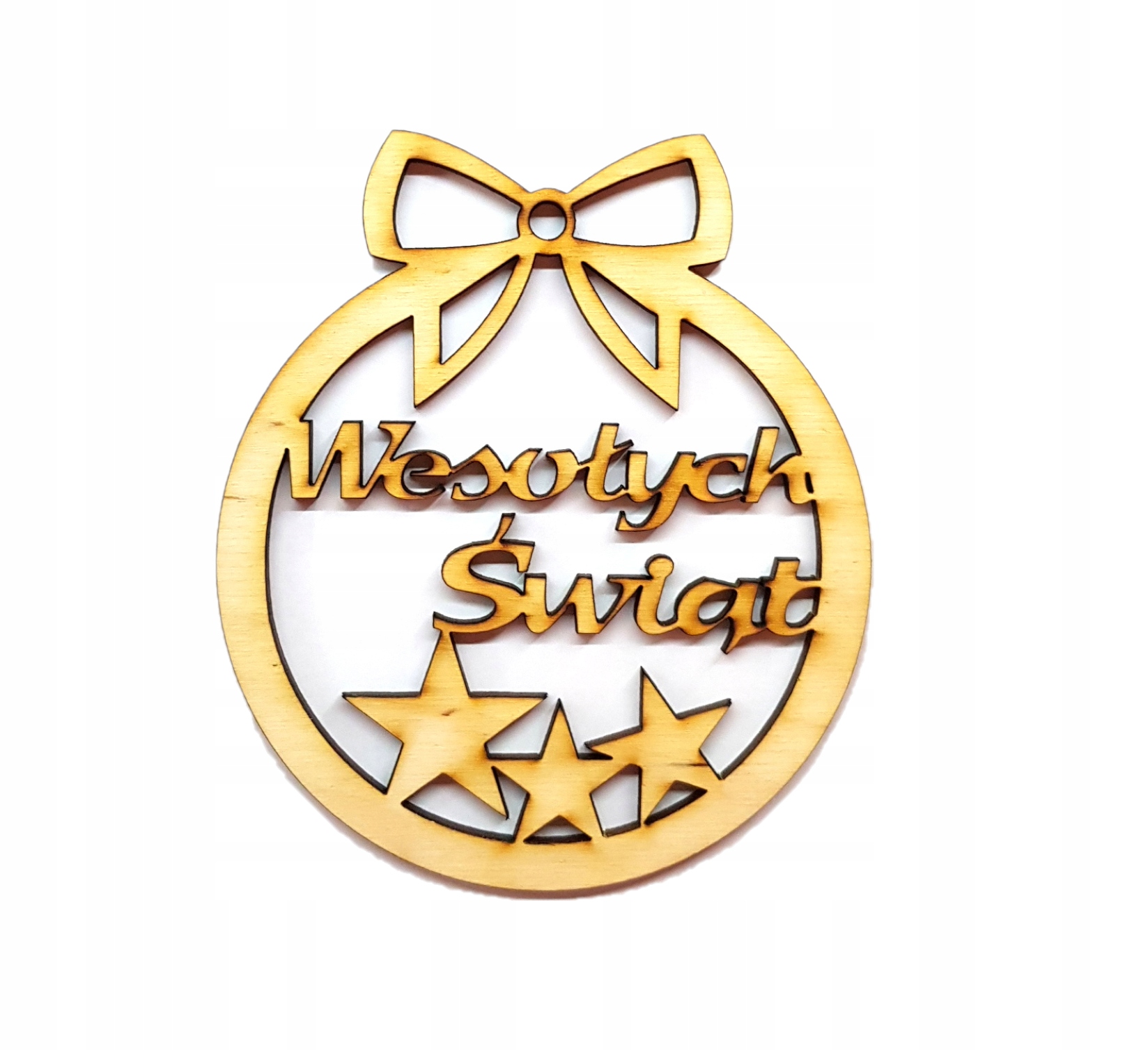 

Bombka Wesołych Świąt Średnica 10 cm Drewno Święta