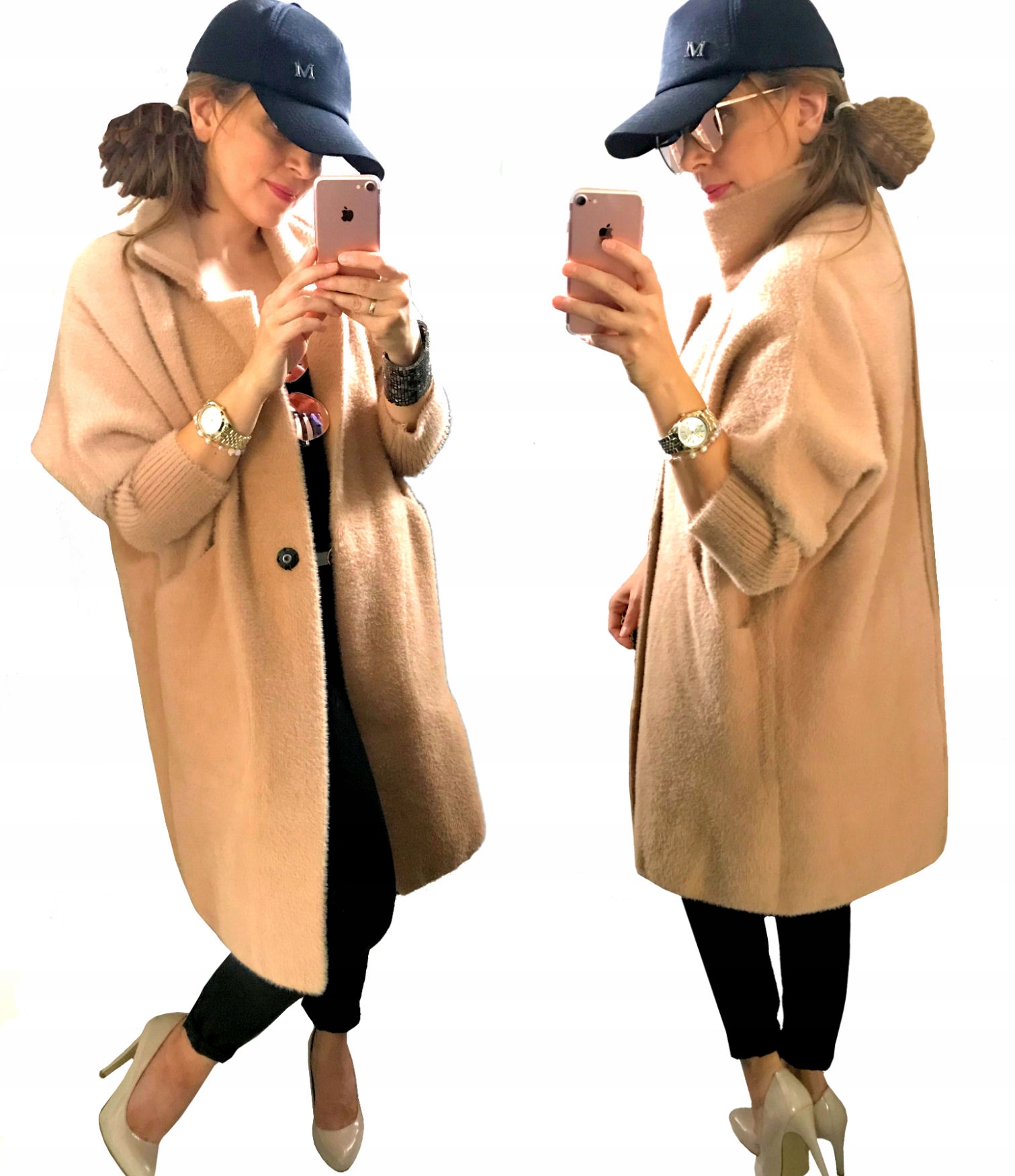 

Płaszcz Z Alpaki kołnierz stójka Camel oversize