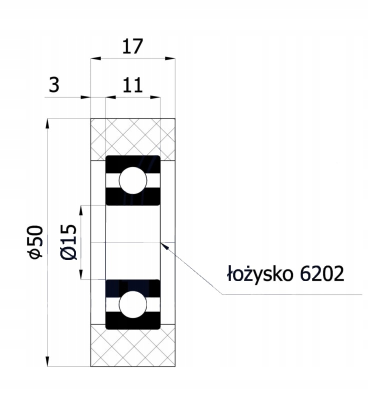 ROLKA ROLKI fi 50mm DOCISKOWE DOCISKOWA szer. 17mm Kod producenta RP-50-17/15