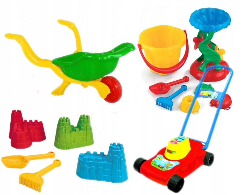 БОЛЬШОЙ Набор для песка ТАЧКА КОСИЛКА ИЗМЕЛЬЧИТЕЛЬ