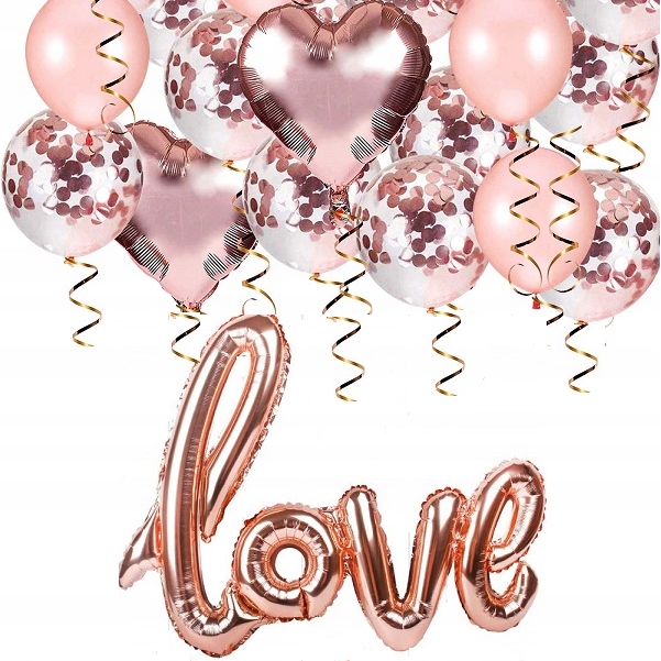 

Balony Rose Gold Panieński napis Love z konfetti