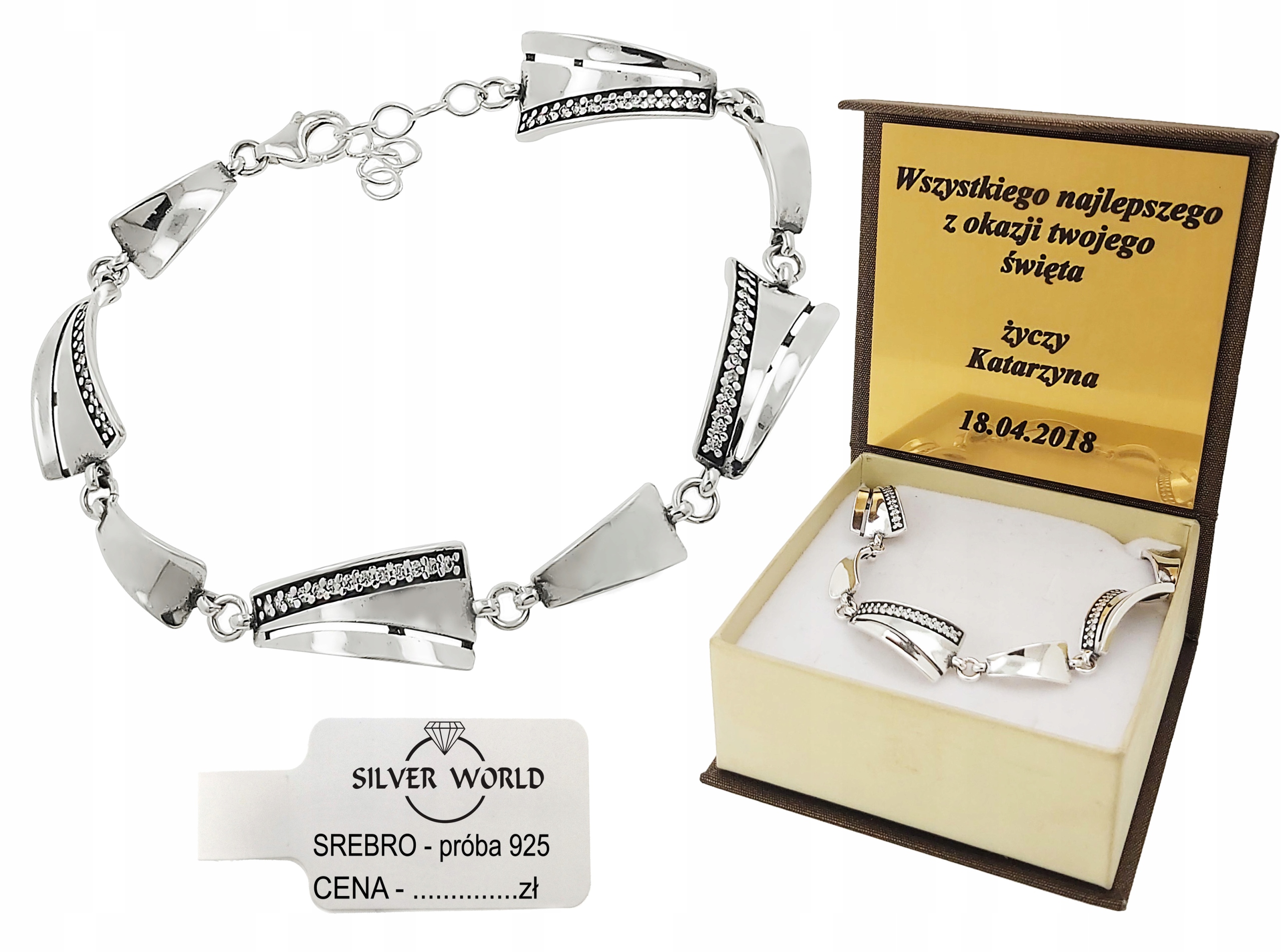

Bransoletka Srebrna .Cyrkonie Swarovski +grawer