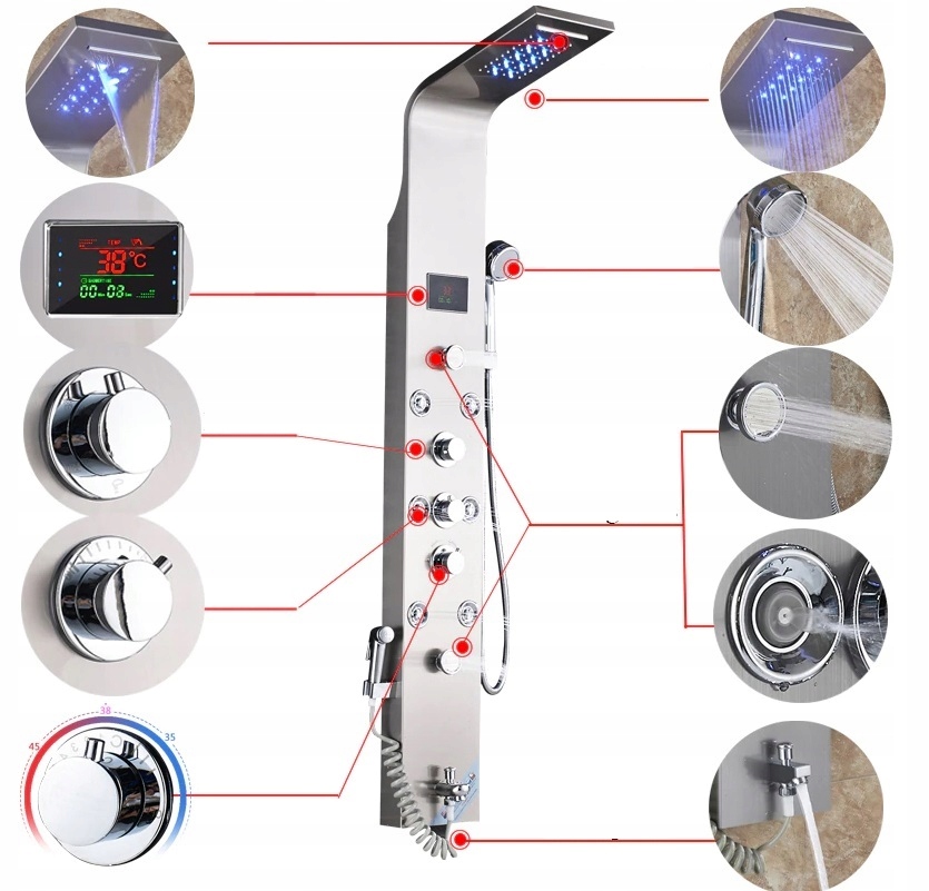 Panel prysznicowy LED prysznic wodospad Marka QY