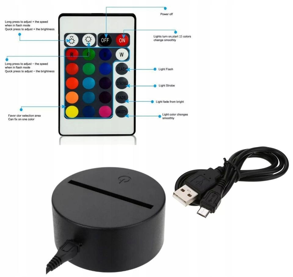 LAMPKA 3D LED Traktor Ciągnik 16 kolorów RGB Długość/wysokość 20 cm