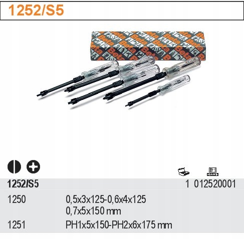 KPL WKRĘTAKÓW Z CHWYTAKIEM ŚRUBY 5SZT BETA 1252/S5 Marka Beta