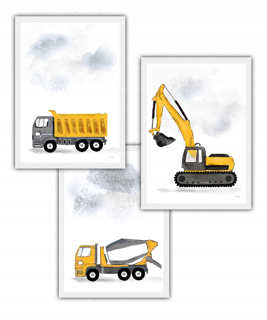 

3 obrazki ramki wywrotka koparka auto plakat 30x40