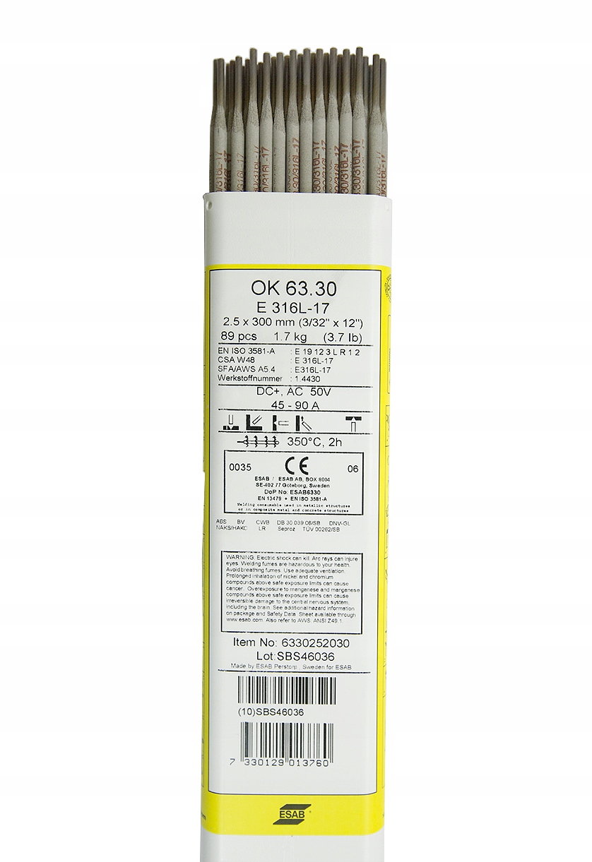 

Elektrody 316L Esab Ok 63.30 2,5x300 1KG