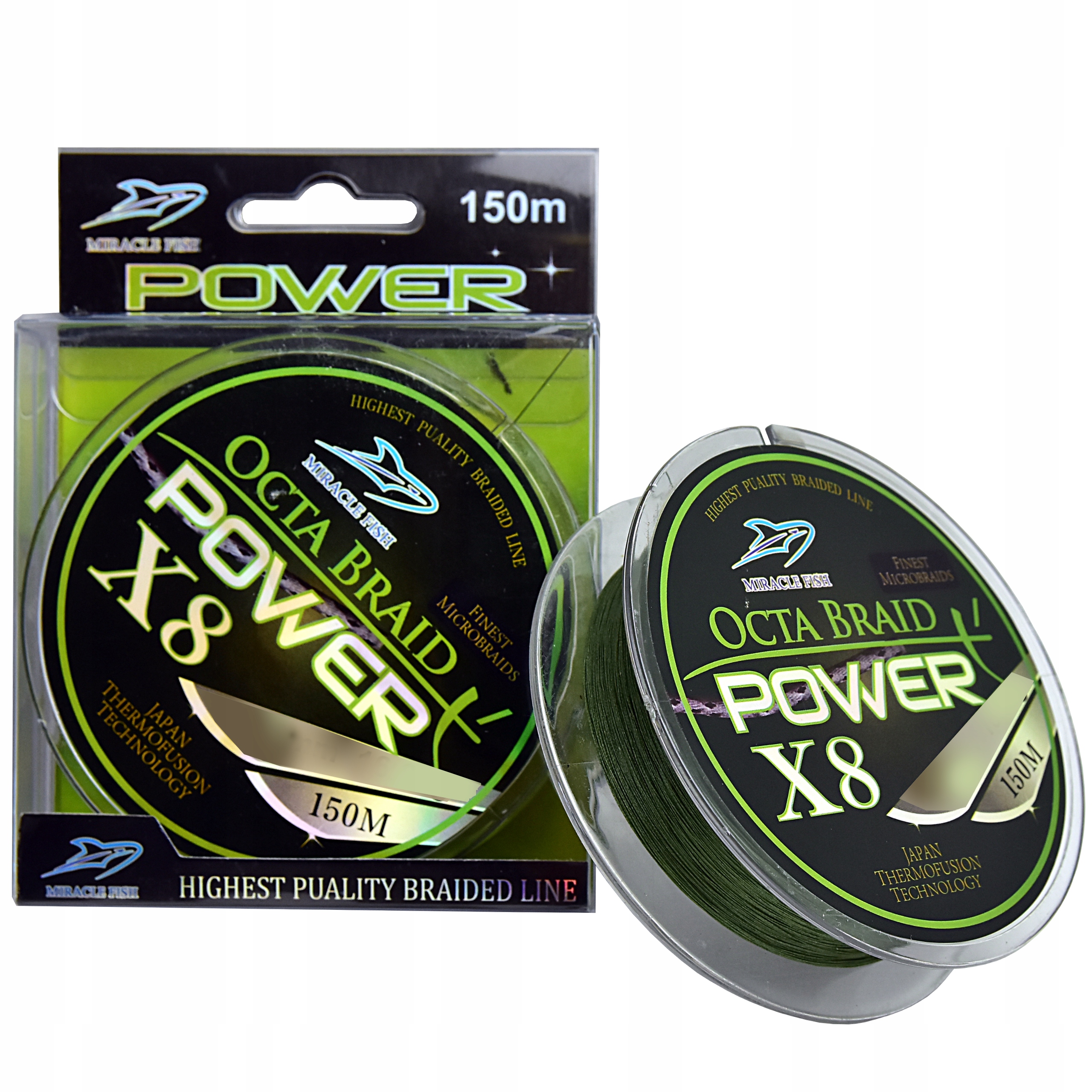 PLECIONKA WĘDKARSKA 8-splotowa 0,12mm zielona Marka Miracle Fish