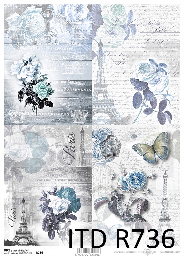 Papier Ryżowy R0736 z włoskami A4 decoupage