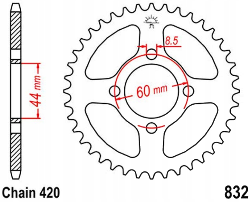 Zadní ozubení Yamaha Dt 50 MX 82-89 Nové