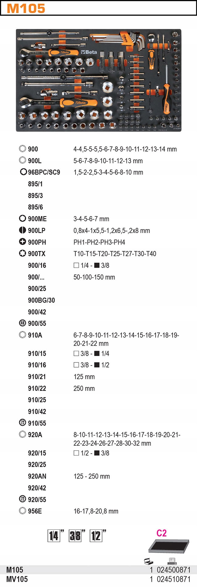 WKLAD PROFILOWANY Z 116 NARZEDZIAMI BETA 2450 M105 Accessories Included Yes