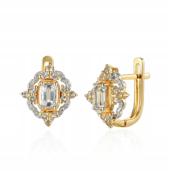 Kolczyki 585 Topaz Diamenty Zapięcie Angielskie