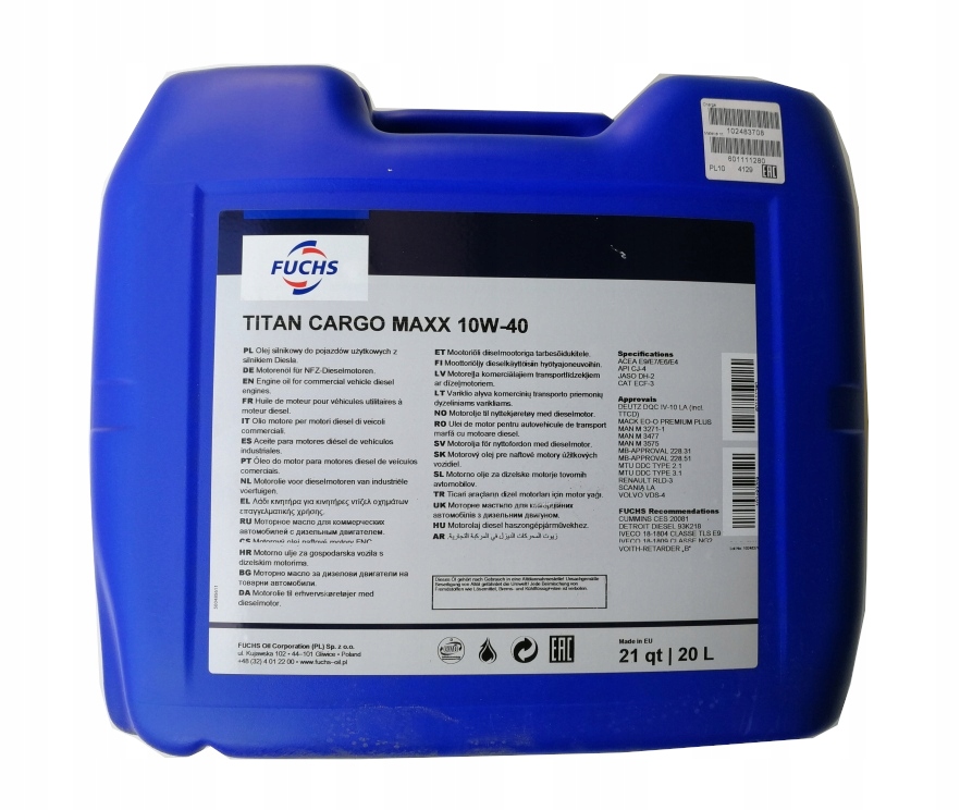 

Olej Fuchs Titan Cargo Maxx 10W/40 CJ-4 E9 20L