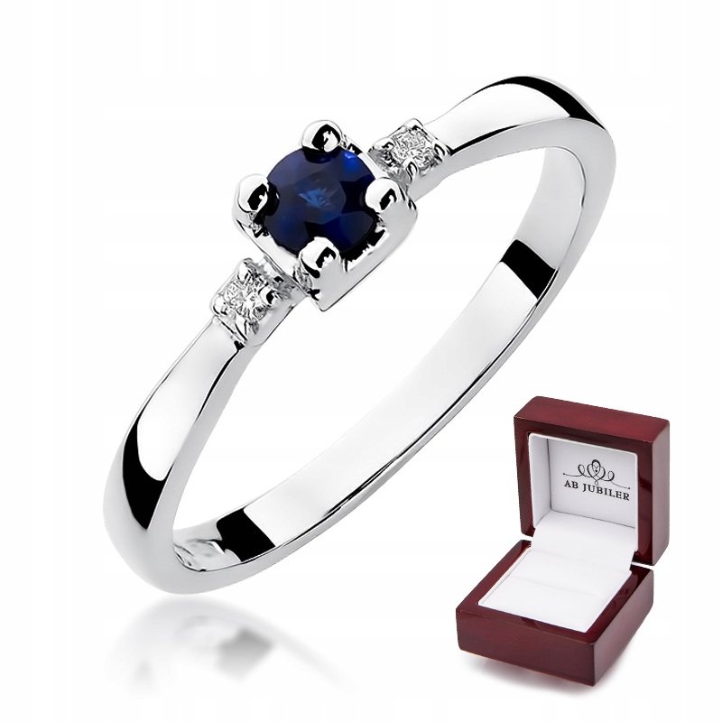 

Pierścionek 585 Zaręczynowy Szafir Diamenty Grawer