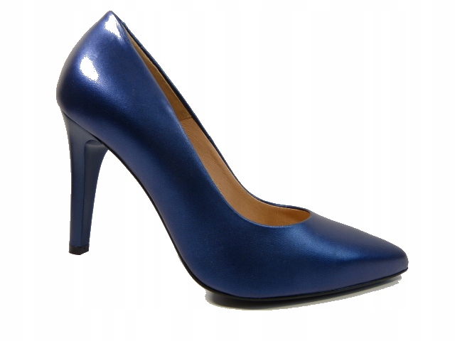 Kobaltové silné kožené podpatky, klasické elegantní lodičky Sala 37