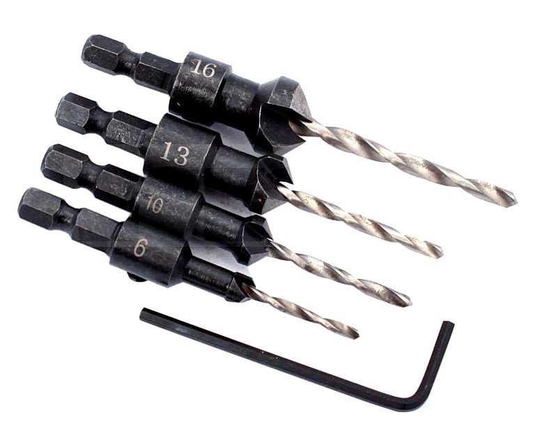 

Wiertła Do Drewna Zestaw 4 Części Z Fazownikiem