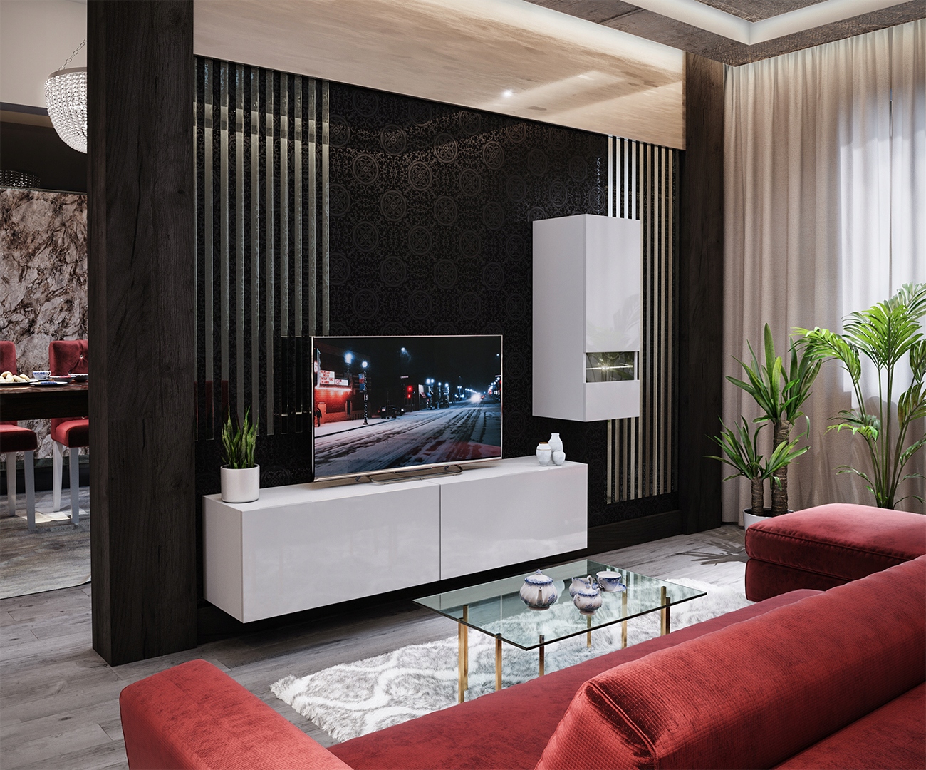 Nowoczesna meblościanka OMEGA / czarny połysk Kolor frontów czarny