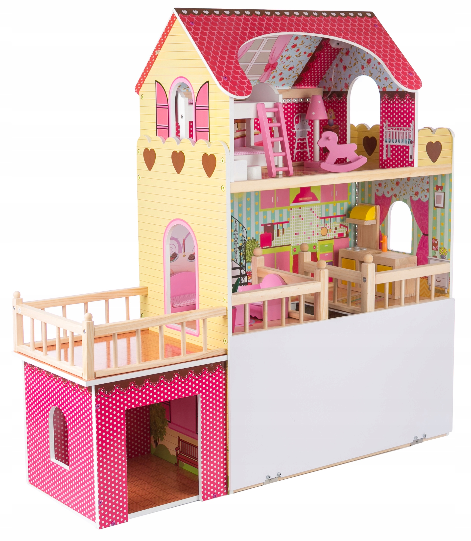 KINDERPLAY DREWNIANY DOMEK DLA LALEK ŚWIATŁO LED Seria GS0020+KP2867