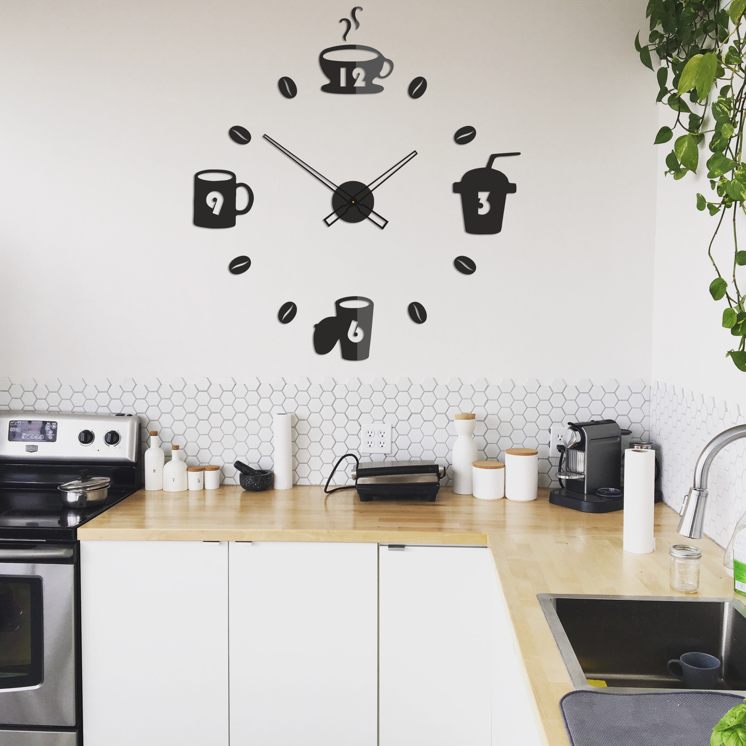 PIĘKNY! ZEGAR ŚCIENNY DO KUCHNI KAWIARNI 3D KAWA Typ ścienny