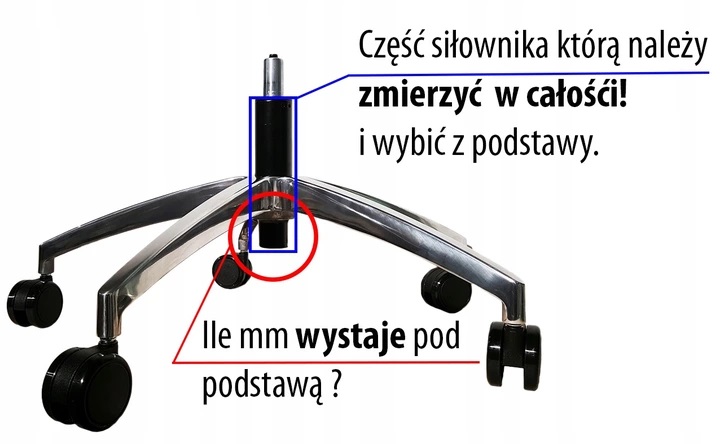 Siłownik fotela, krzesła podnośnik gazowy 195/70NK Głębokość mebla 1 cm