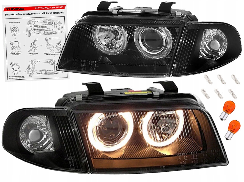 AUDI A4 B5 8D 94-99 LAMPY reflektory BLACK RINGI