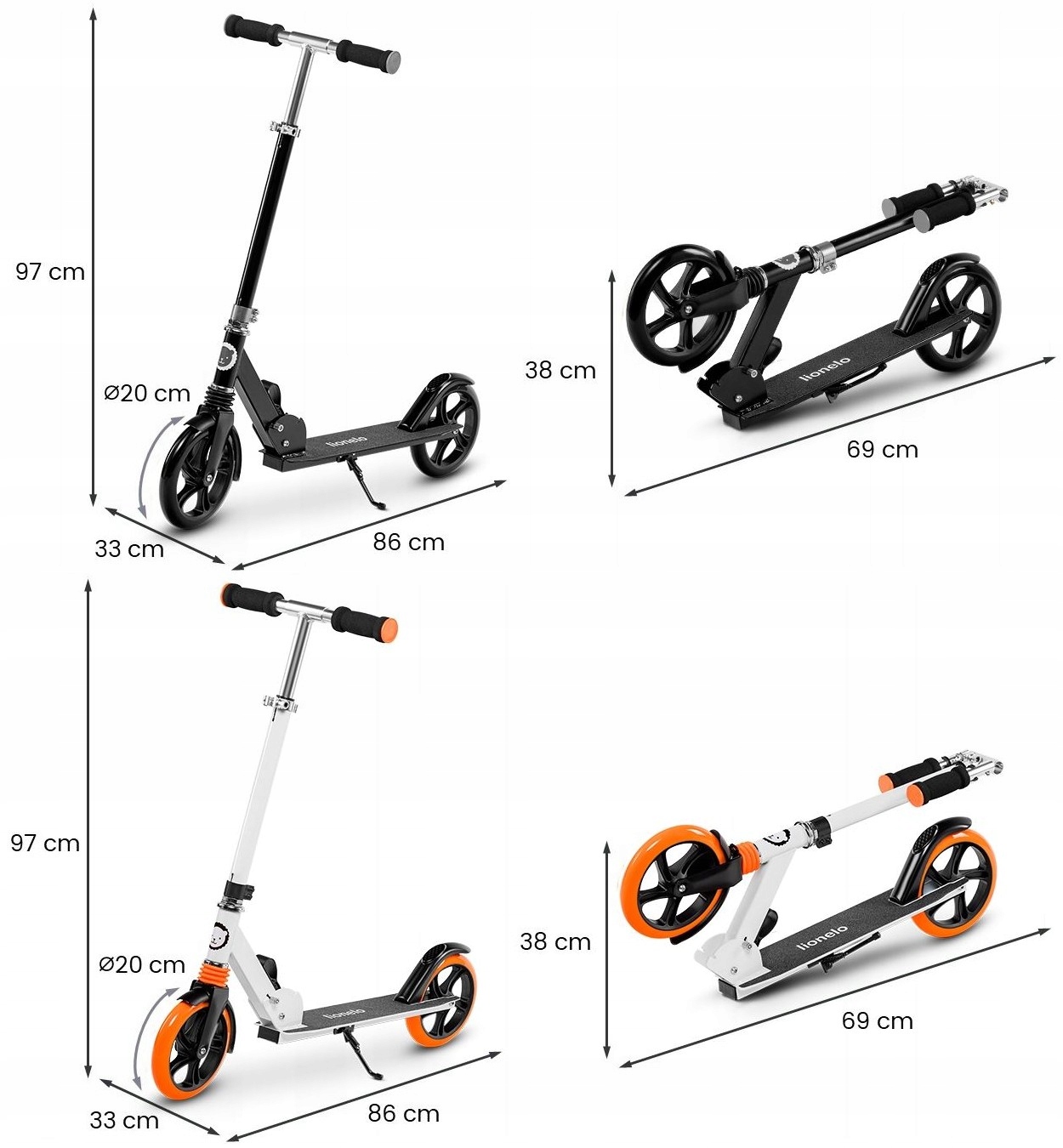 HULAJNOGA SKŁADANA DUŻA LIONELO LUCA AMORTYZATOR LEKKA WYTRZYMAŁA HAMULEC Rama Aluminiowa