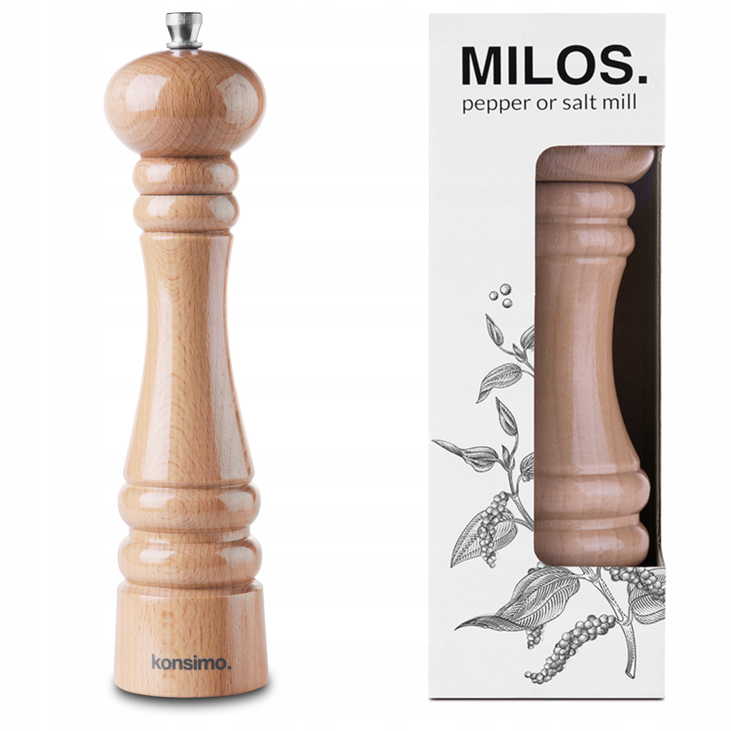 MŁYNEK RĘCZNY do pieprzu i soli DREWNIANY KONSIMO