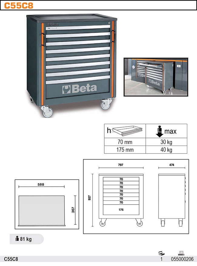 ZESTAW MEBLI WARSZTATOWYCH RSC55 BETA 5500 C55PB 3 Producent code 5500 C55PB 3