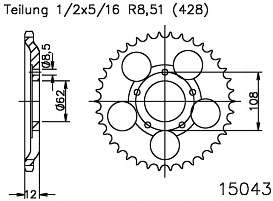 Zadní ozubené kolo 428 Jtr 51Z Sachs Xtc 125 2T Racing