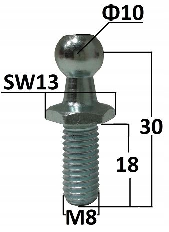 

Sworzeń kulowy o średnicy 10mm gwint M8 dł. 30mm
