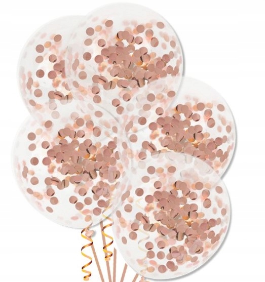 

Balon przeźroczysty z konfetti różowe złoto/5szt