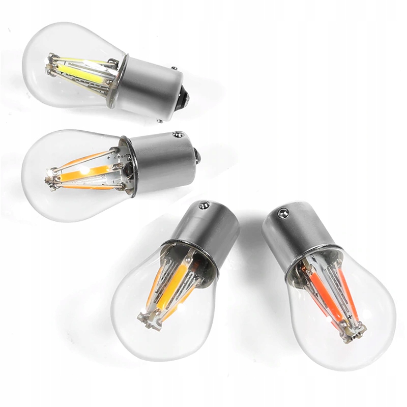 ŻARÓWKA MOTOCYKLOWA LED 4 COB FILAMENT SZKLANA P21W BA15S R5W R10W 1156 12V