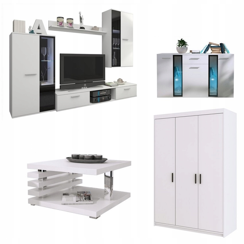 Biały zestaw OSKAR Meblościanka Ława Komoda Szafa