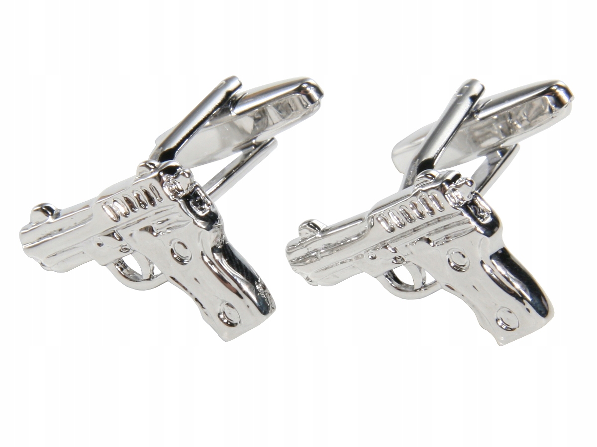 SPINKI DO MANKIETÓW SREBRNE PISTOLETY W PUDEŁKU