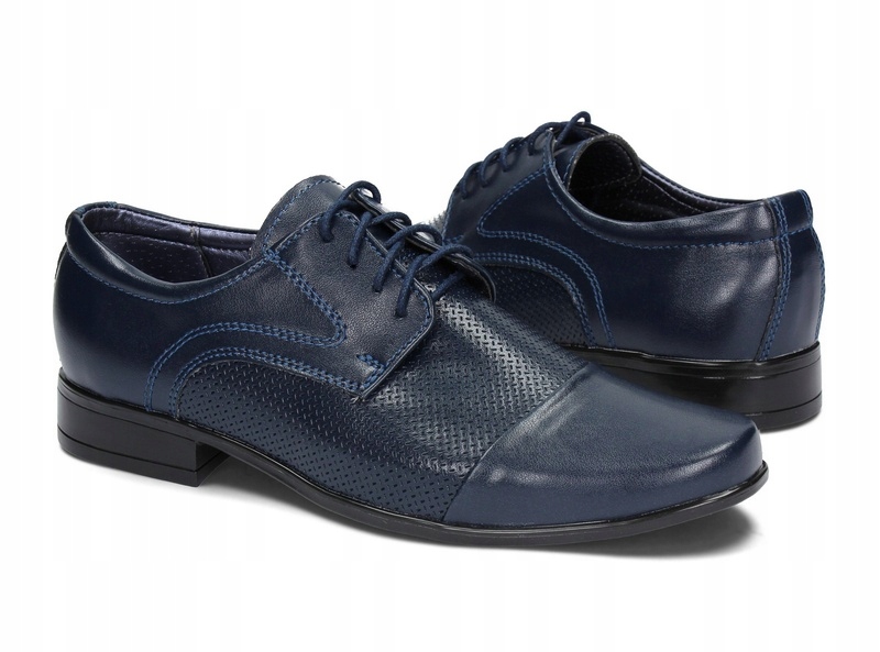 Buty Komunijne Chłopięce Półbuty Wizytowe Granatowe Skóra 01K Rozmiar 33 Rozmiar (new) 33