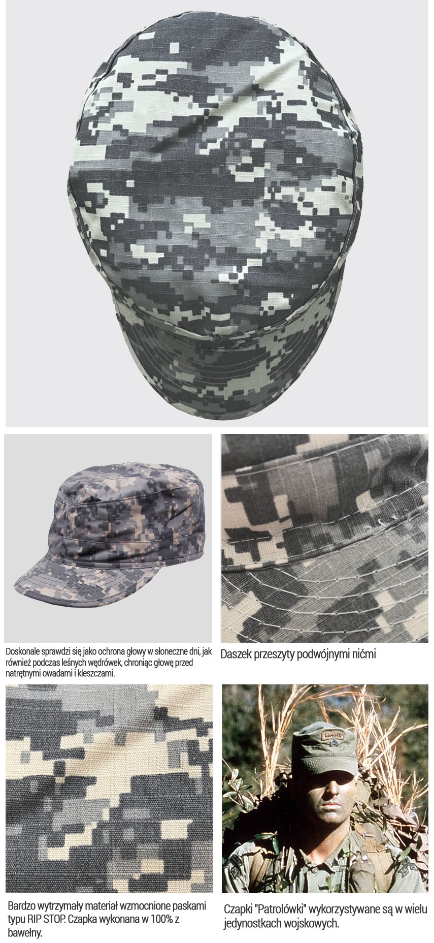 CZAPKA PATROLÓWKA POLOWA 100% Bawełna ACU, UCP L Wzór dominujący moro