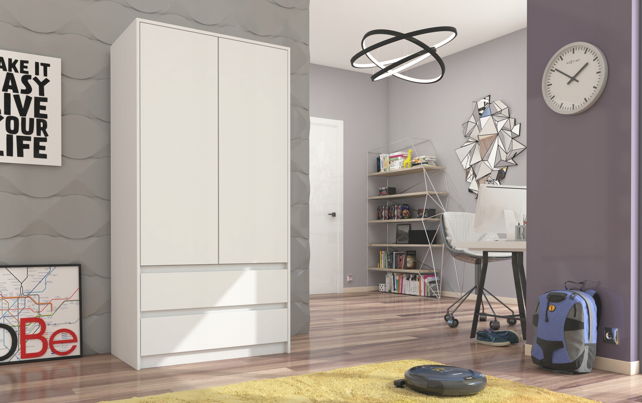 Szafa garderoba 90cm 2d 2sz biała B-9 Głębokość mebla 50 cm