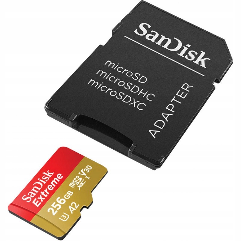 SanDisk Extreme microSDXC 256 GB 190 MB/s U3 A2 Kod producenta SDSQXAV-256G-GN6MA